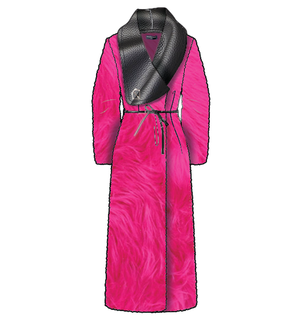 Balenciaga 13th District capsule collection by Camilla Caccialanza, pink faux fur coat technical sketch